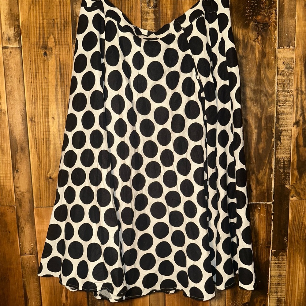 Who What Wear white black polka dot midi linen skirt with pockets size 16